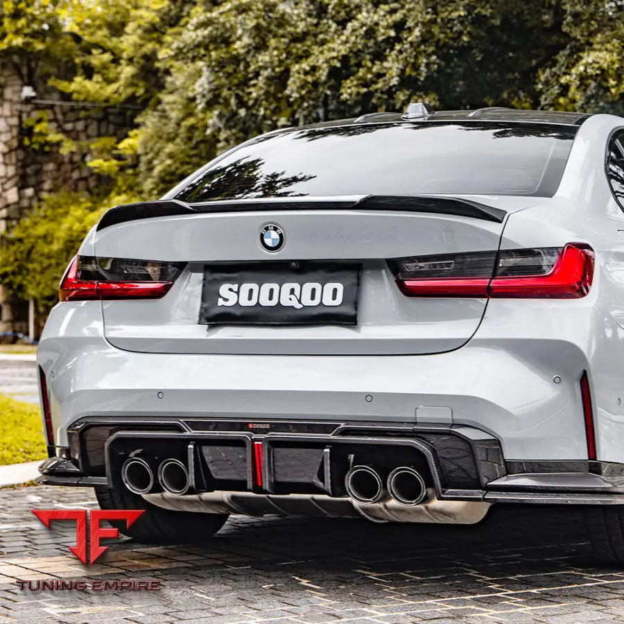 BMW M3 G80 REAR DIFFUSER W/BRAKE LIGHT IN PREPREG CARBON FIBRE (V1) - Carbon Fibre Parts