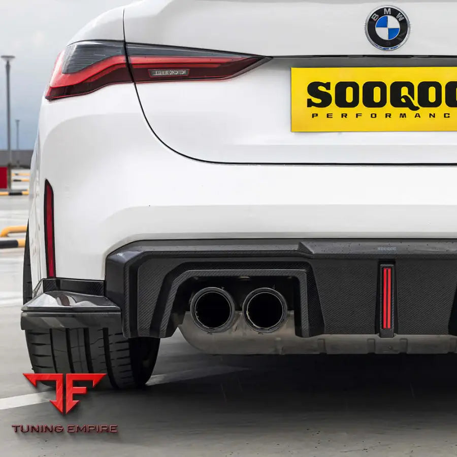 BMW M4 G82 REAR DIFFUSER W/BRAKE LIGHT IN PREPREG CARBON FIBRE (V2) - Carbon Fibre Parts