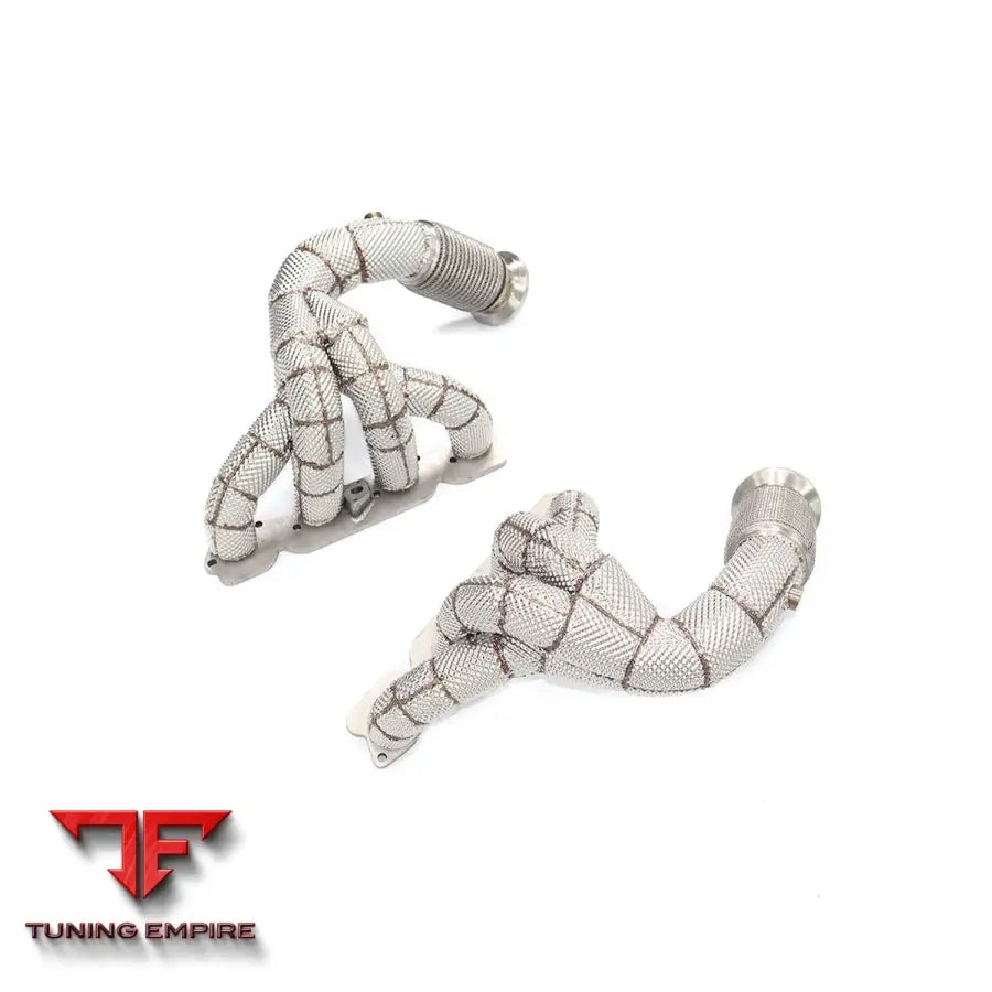 FERRARI 458 ITALIA STAINLESS STEEL RAZOR EXHAUST HEADER WITH HEAT SHIELD