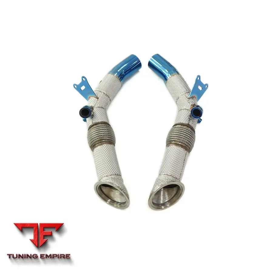FERRARI SF90 STAINLESS STEEL RAZOR EXHAUST DOWNPIPE WITH HEAT SHIELD