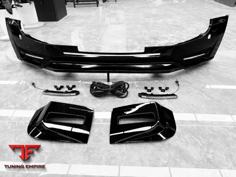 LAND ROVER DEFENDER 90 110 GLOSS BLACK FRONT BUMPER LIP WITH 2 LED LIGHT SKIRT PLATE 2021Y