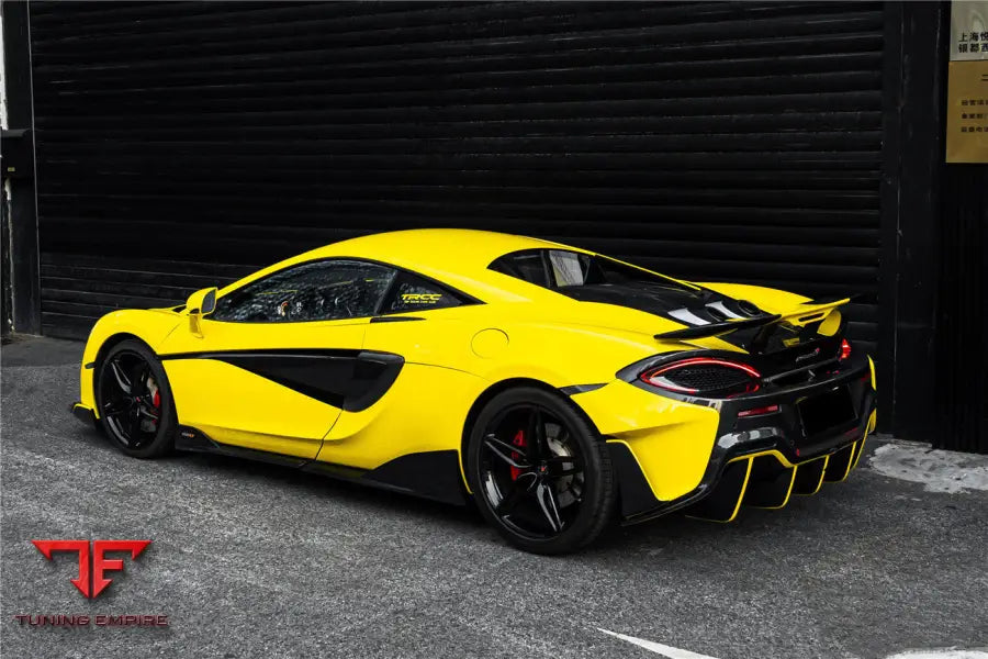 MCLAREN 540C & 570S & 570GT 600LT-STYLE PARTIAL CARBON FIBER REAR BUMPER WITH DIFFUSER AND TRUNK SPOILER AND ENGINE