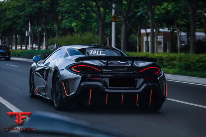 MCLAREN 540C & 570S & 570GT 600LT-STYLE PARTIAL CARBON FIBER REAR BUMPER WITH DIFFUSER AND TRUNK SPOILER AND ENGINE