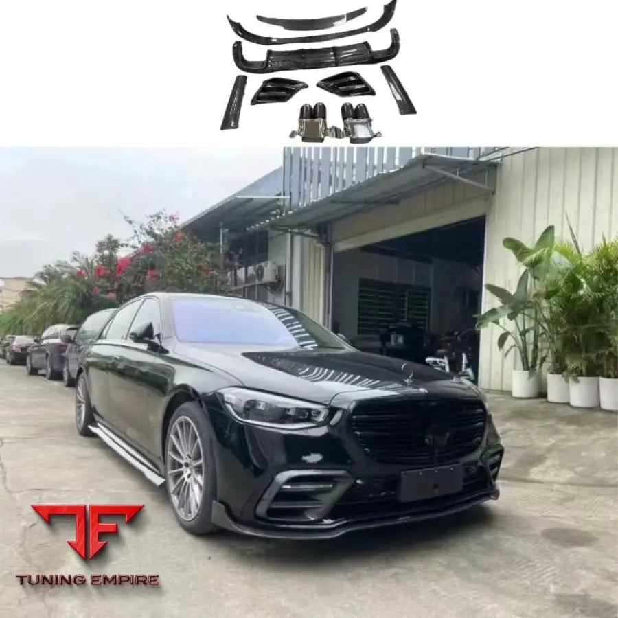 MERCEDES-BENZ W223 CARBON FIBER BODY KIT FRONT BUMPER LIP SIDE SKIRTS