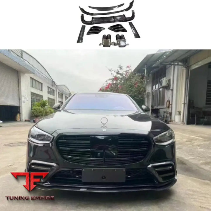 MERCEDES-BENZ W223 CARBON FIBER BODY KIT FRONT BUMPER LIP SIDE SKIRTS