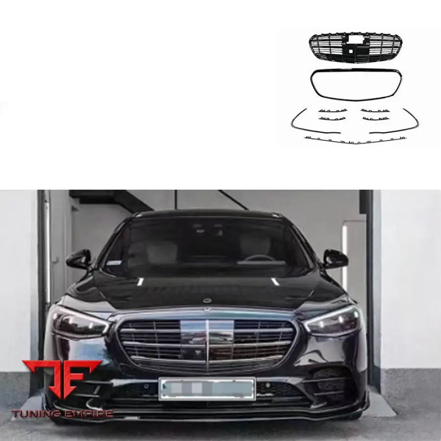 MERCEDES-BENZ W223 GLOSSY BLACK FRONT BUMPER GRILLE SPORT RACING TRIM