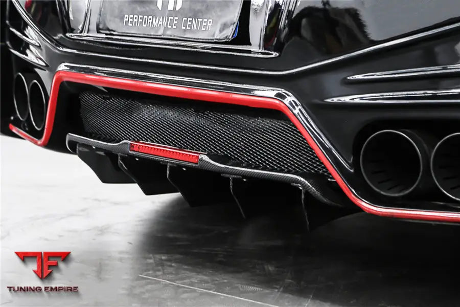 NISSAN GTR R35 DBA & EBA NSM STYLE CARBON FIBER REAR DIFFUSER WITH CANARDS & BREAK LIGHT BSD