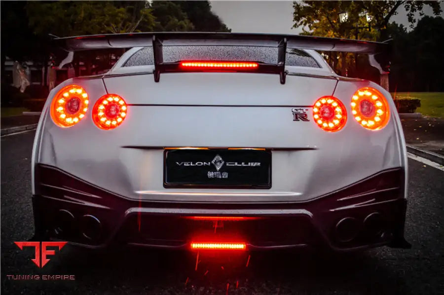 NISSAN GTR R35 DBA & EBA NSM STYLE CARBON FIBER REAR DIFFUSER WITH CANARDS & BREAK LIGHT BSD