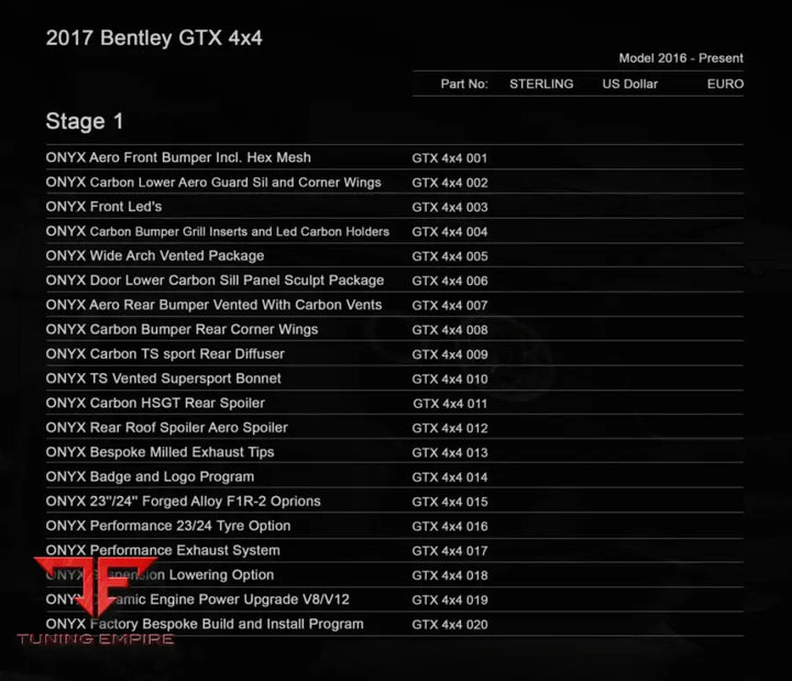 ONYX BENTLEY BENTAYGA BODY KIT GTX 4X4
