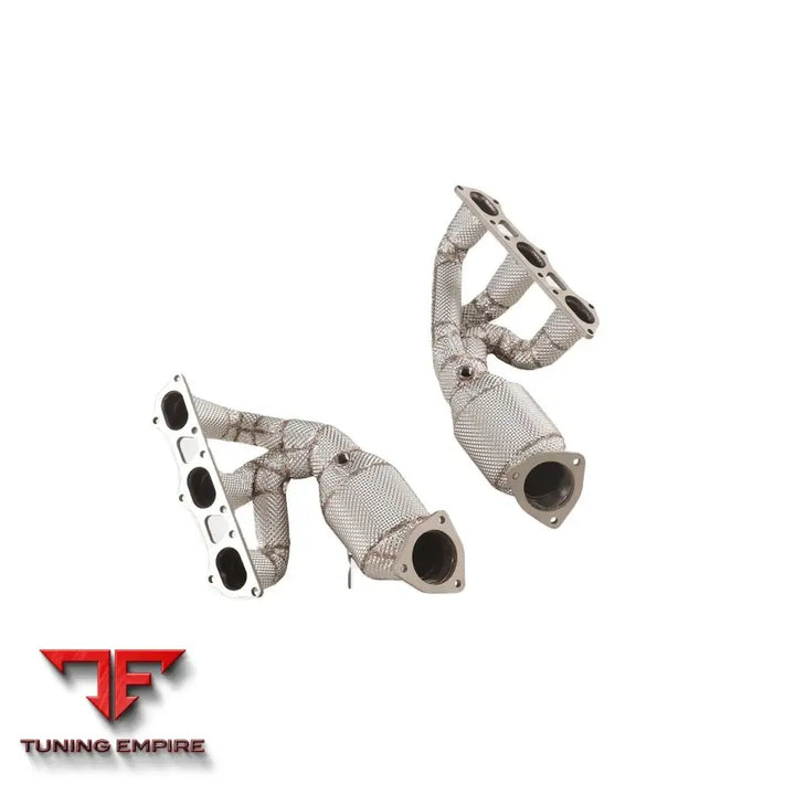 PORSCHE 718 GT4 RS STAINLESS STEEL HEADER RAZOR EXHAUST DOWNPIPE WITH HEAT SHIELD