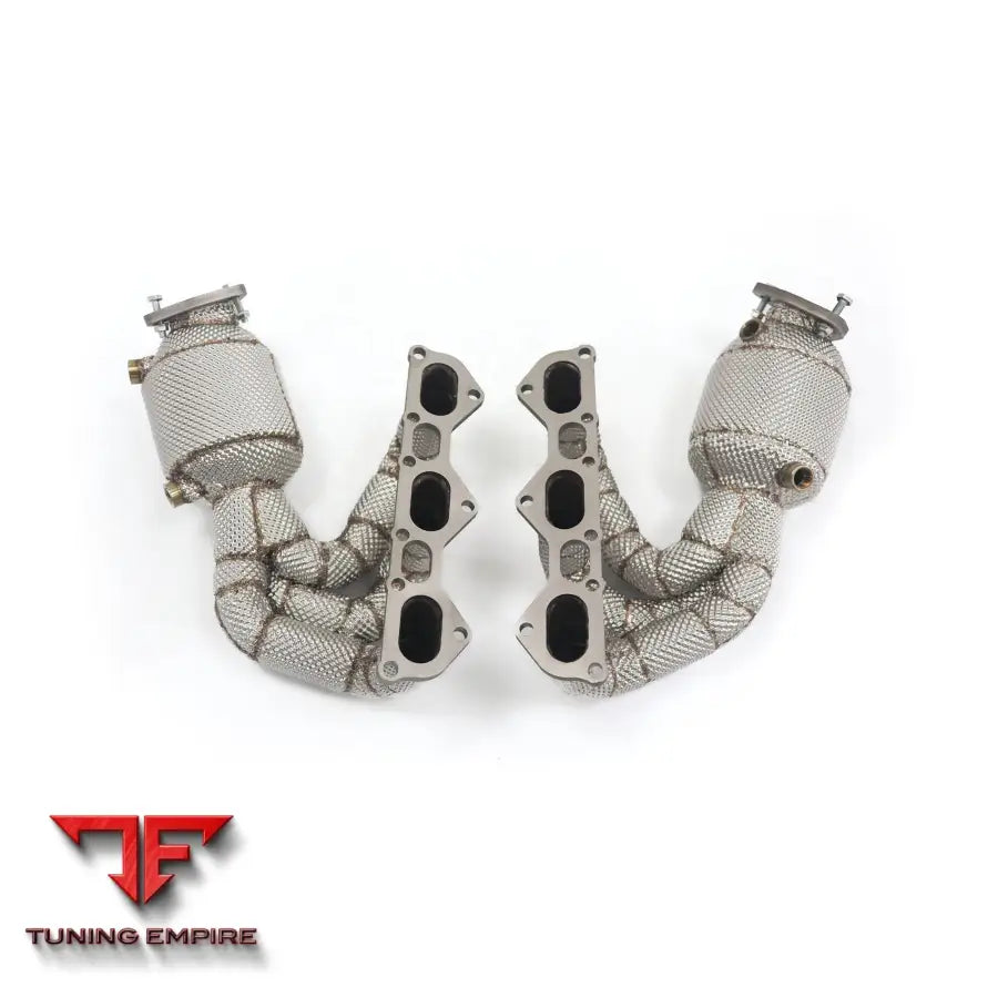 PORSCHE 718 GT4 STAINLESS STEEL HEADER RAZOR EXHAUST DOWNPIPE WITH HEAT SHIELD