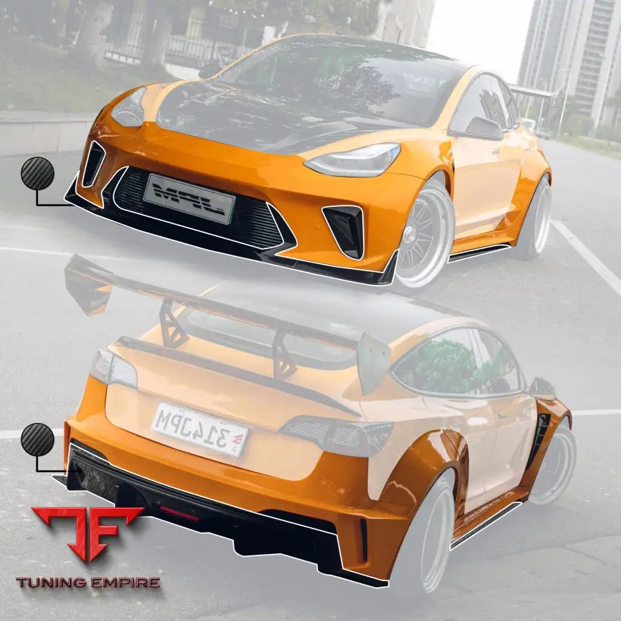 ROBOT Tesla Model 3 2017-2023 ’HACKER’ Widebody FRP & Partial Carbon Full Kit - Full Body Kits